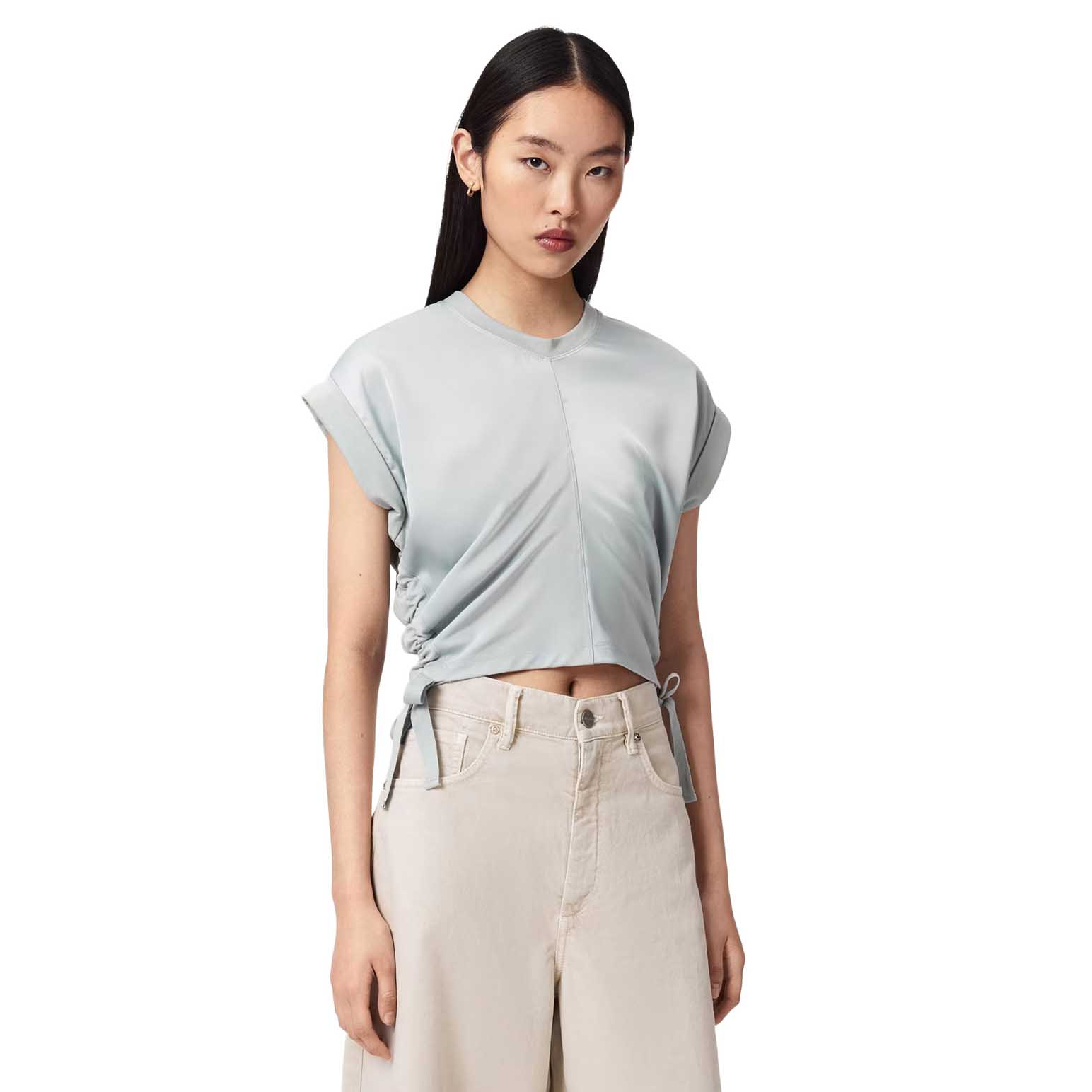 AllSaints Mira Cropped Satin Drawcord Tee